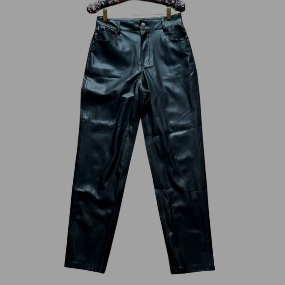 Zara Denim - ZARA Pants Black High Rise Straight Leg Faux Leather Size 2 Night out Party